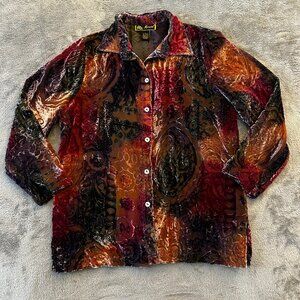 Vintage Mirasol Velvet Burnout Blouse Shirt LARGE Whimsigoth Fairy Grunge Y2K 90